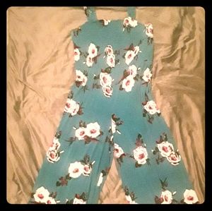 Floral wide leg green jumpsuit